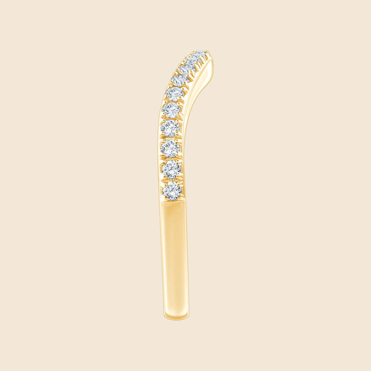 Wellenförmiger Gelbgoldring mit kleinen rund geschliffenen Lab Diamanten, seitlich