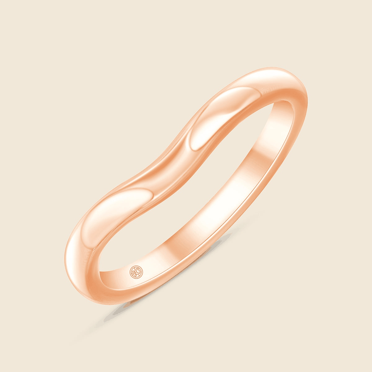 Rosegold-Siegelring mit wellenförmiger Ringschiene