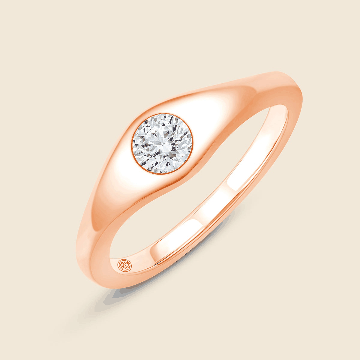 Rosegold-Siegelring mit zentralem runden Lab Diamanten