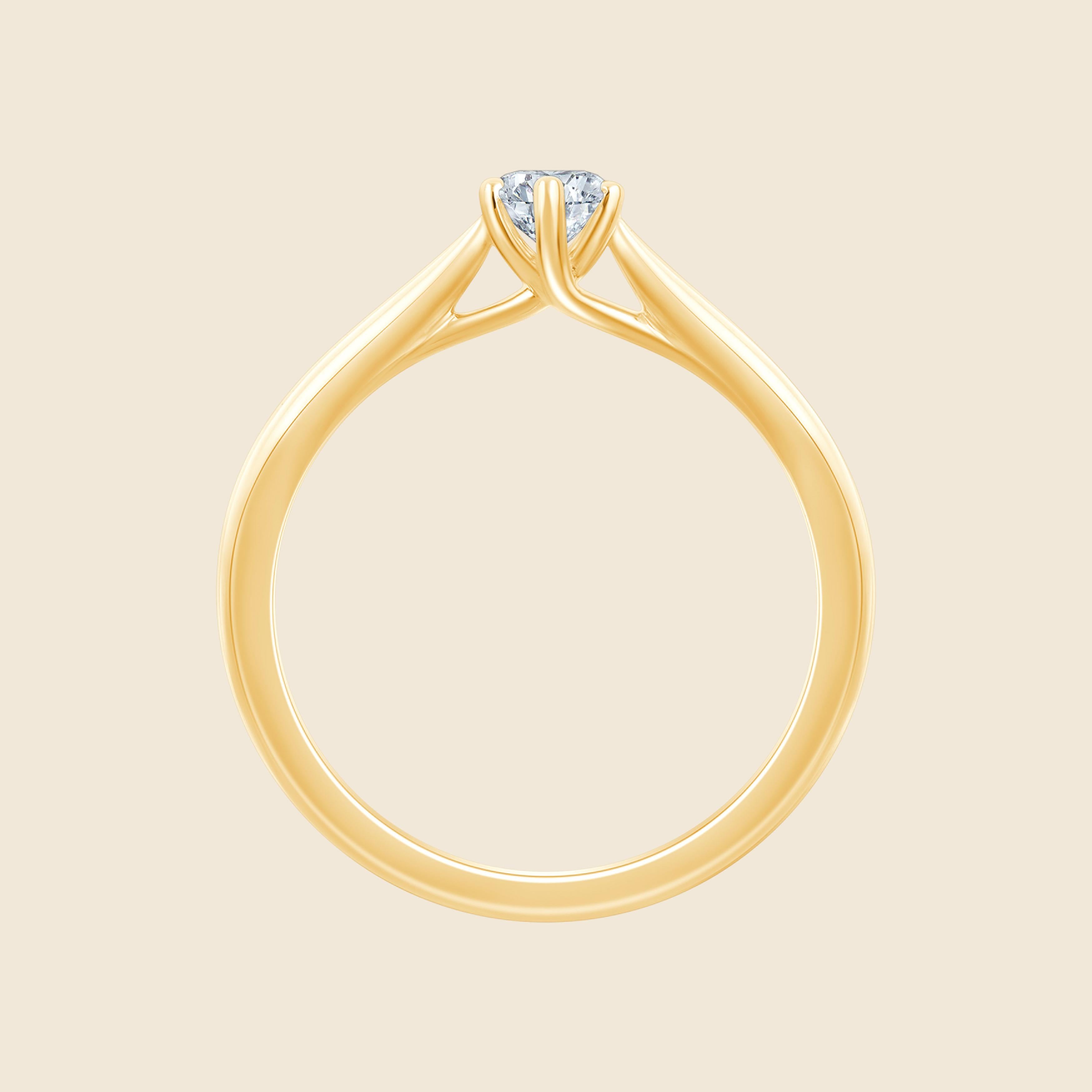 Verlobungsring in Gelbgold mit zentralem Lab Diamant, Marquise-Schliff seitlich