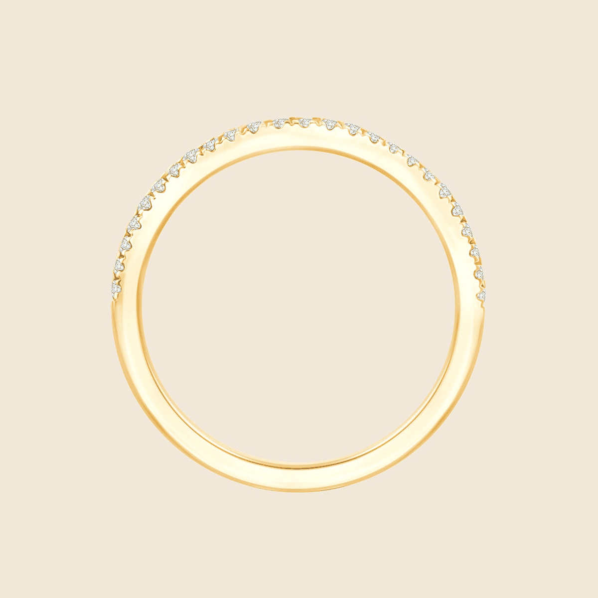 Gelbgoldring in Wellenform mit doppelter Ringschiene, mit kleinen Lab Diamanten , seitlich