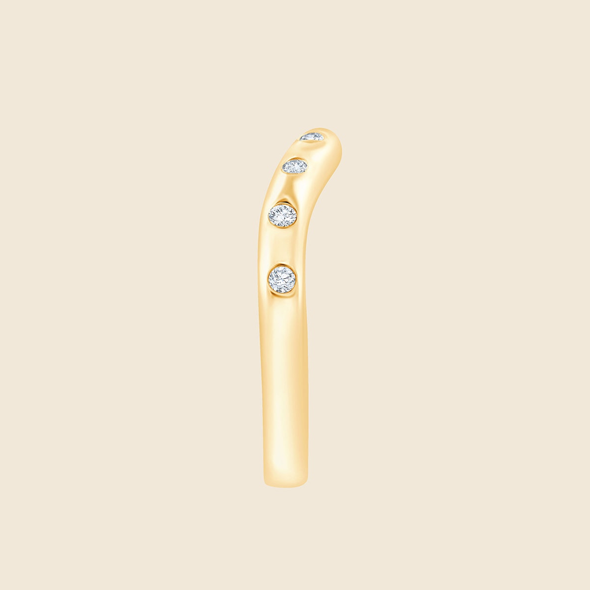 Gelbgold gewölbter Ring in Wellenform mit kleinen runden Lab Diamanten, seitlich