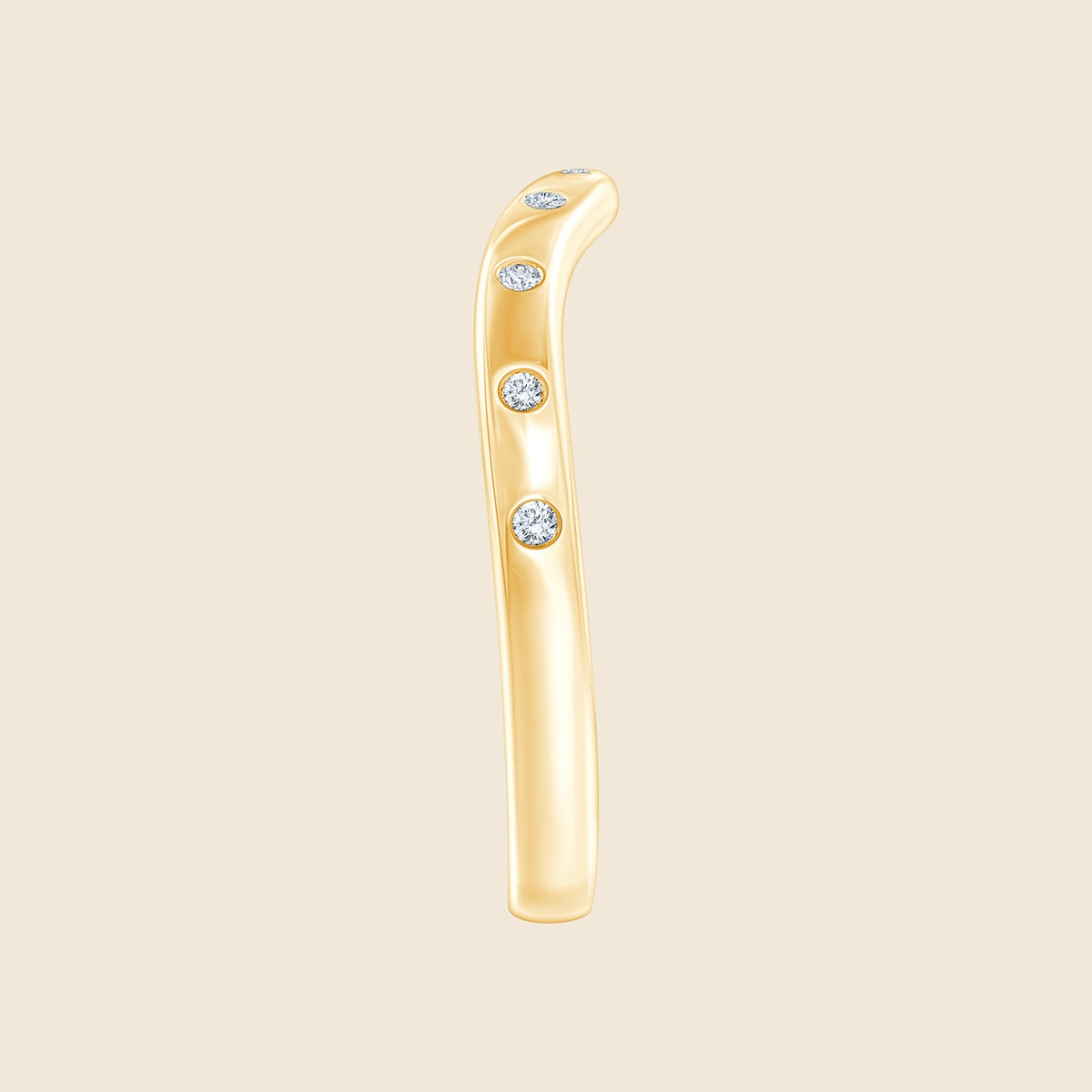 Gelbgold Ring im Wellenform mit kleinen runden Lab Diamanten, seitlich