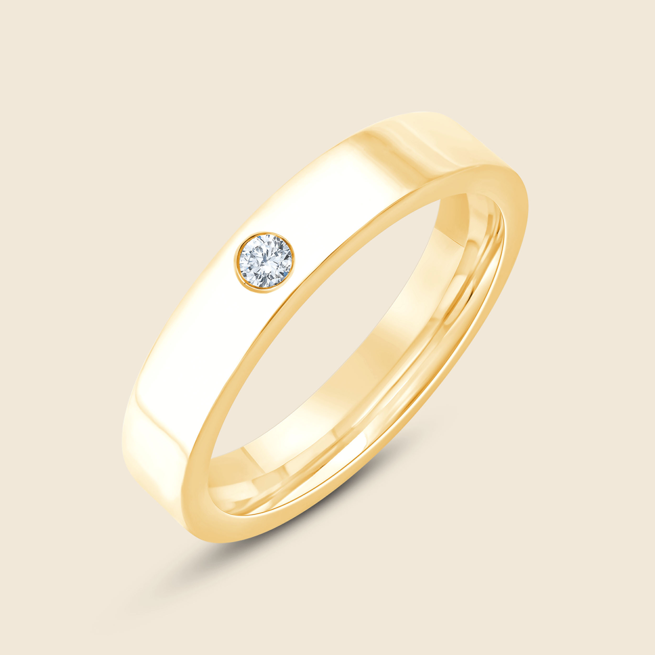 Ehering aus Gelbgold mit kleinem Lab Diamanten im Rundschliff