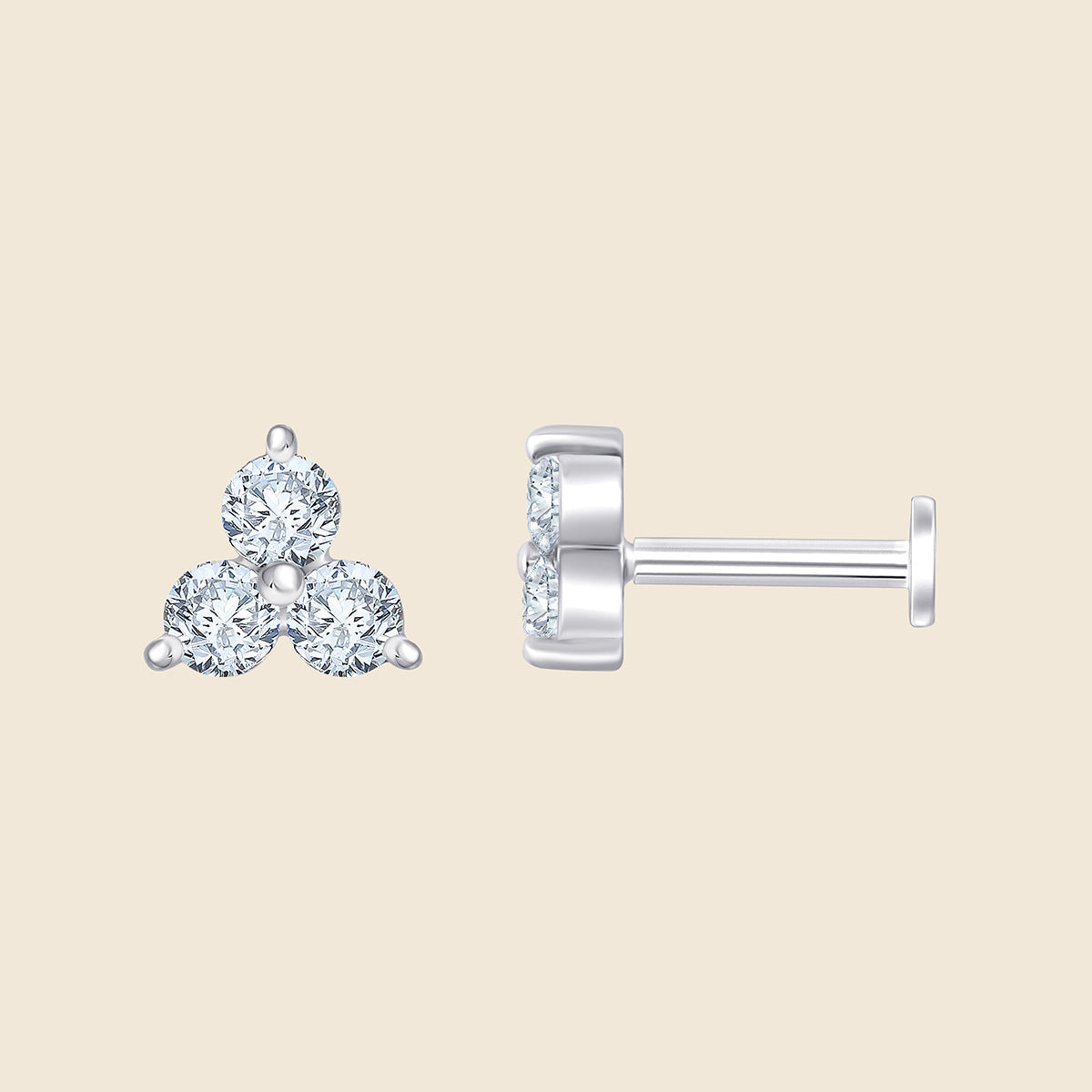14k Weißgold Piercing mit 3 Lab-Grown Diamanten im Rund-Schliff