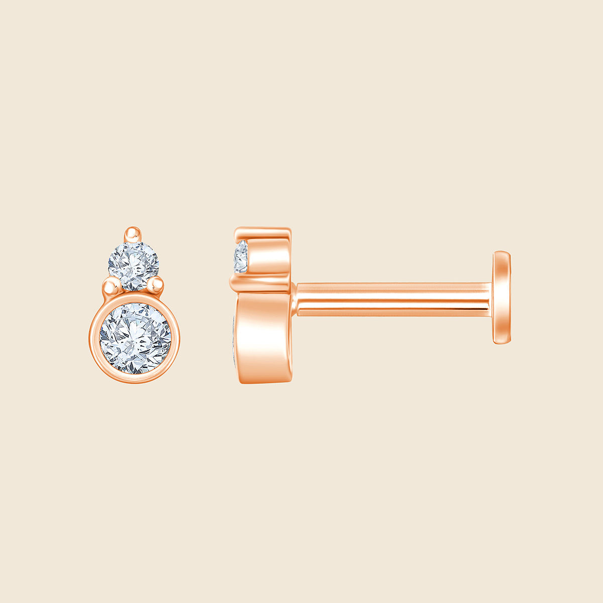14k Rosegold Piercing mit 2 Lab-Grown Diamanten im Rund-Schliff