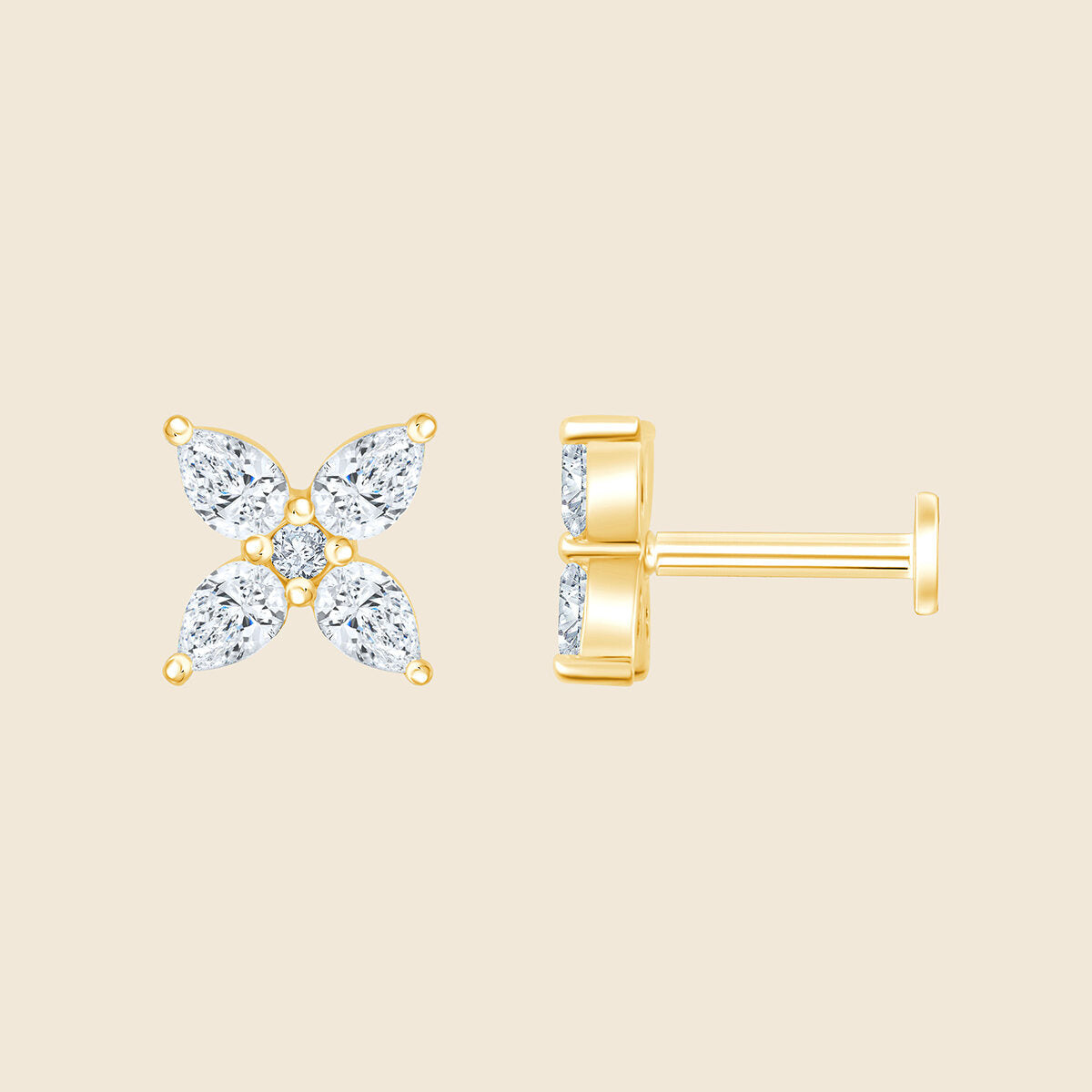 14k Gelbgold Piercing mit 5 Lab-Grown Diamanten im Birnen- und Rund-Schliff