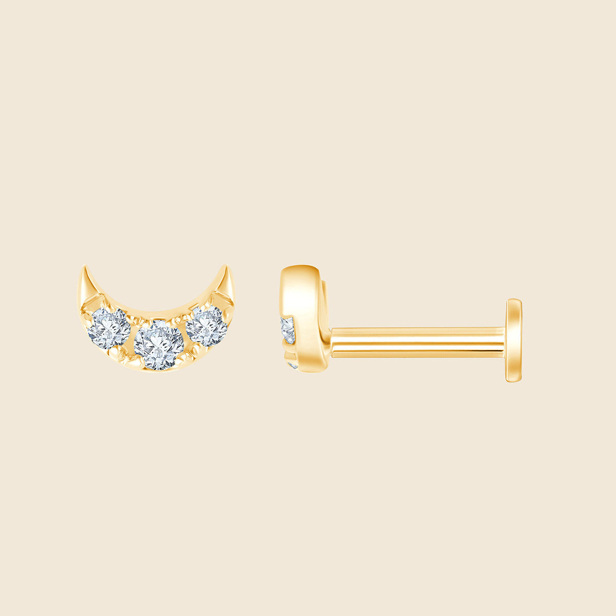 14k Gelbgold Piercing mit 3 Lab-Grown Diamanten im Rund-Schliff