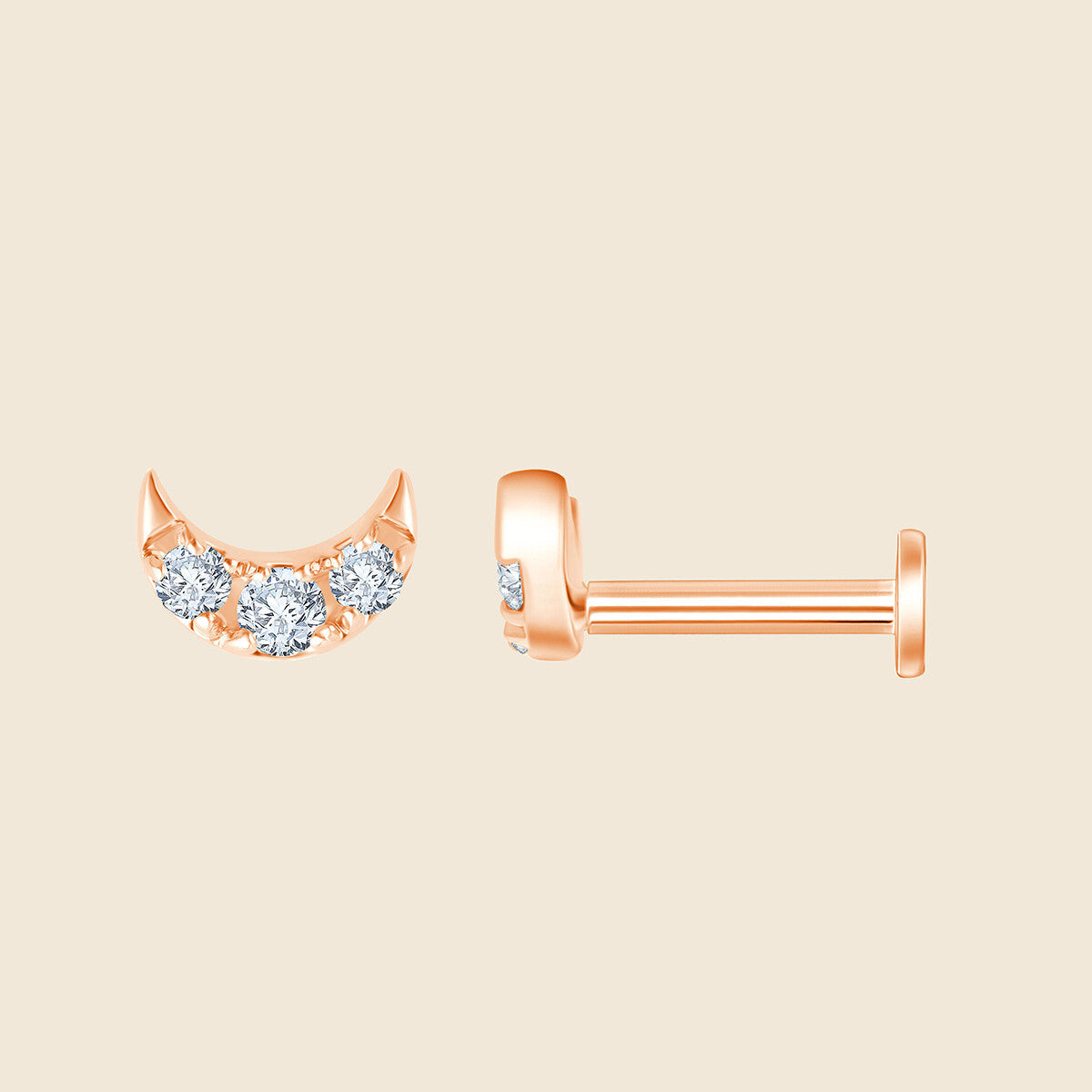 14k Rosegold Piercing mit 3 Lab-Grown Diamanten im Rund-Schliff