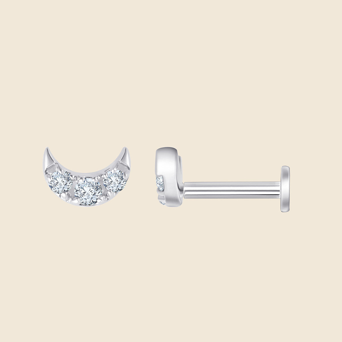 14k Weißgold Piercing mit 3 Lab-Grown Diamanten im Rund-Schliff