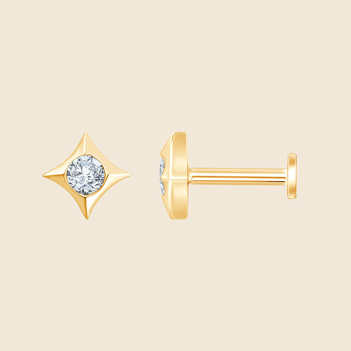 14k Gelbgold Piercing mit einem Lab-Grown Diamant im Rund-Schliff