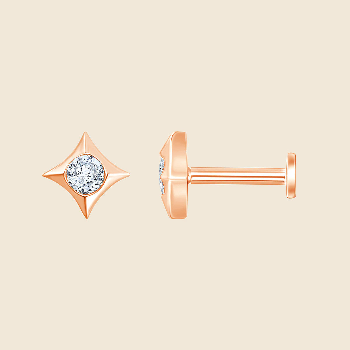 14k Rosegold Piercing mit einem Lab-Grown Diamant im Rund-Schliff