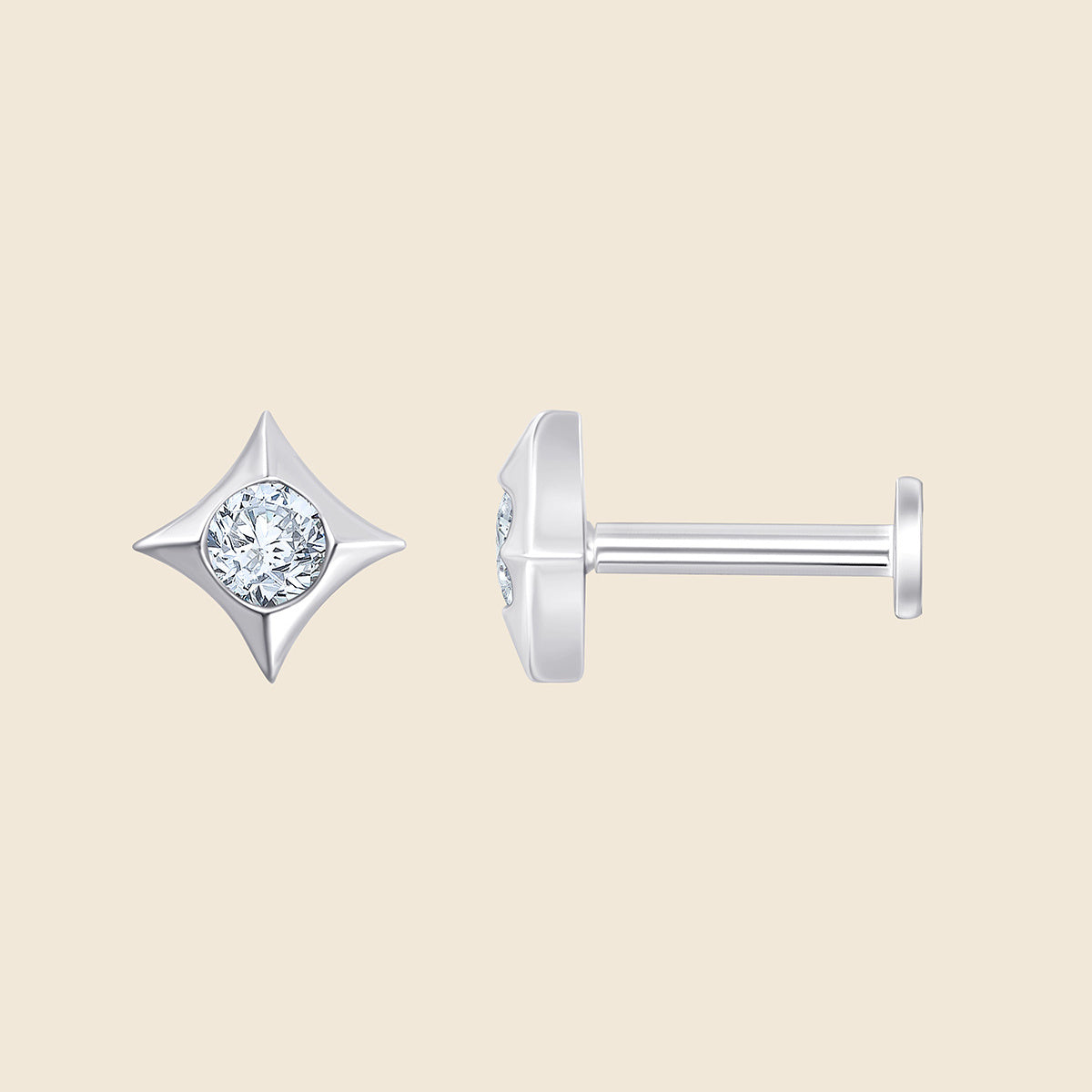 14k Weißgold Piercing mit einem Lab-Grown Diamant im Rund-Schliff