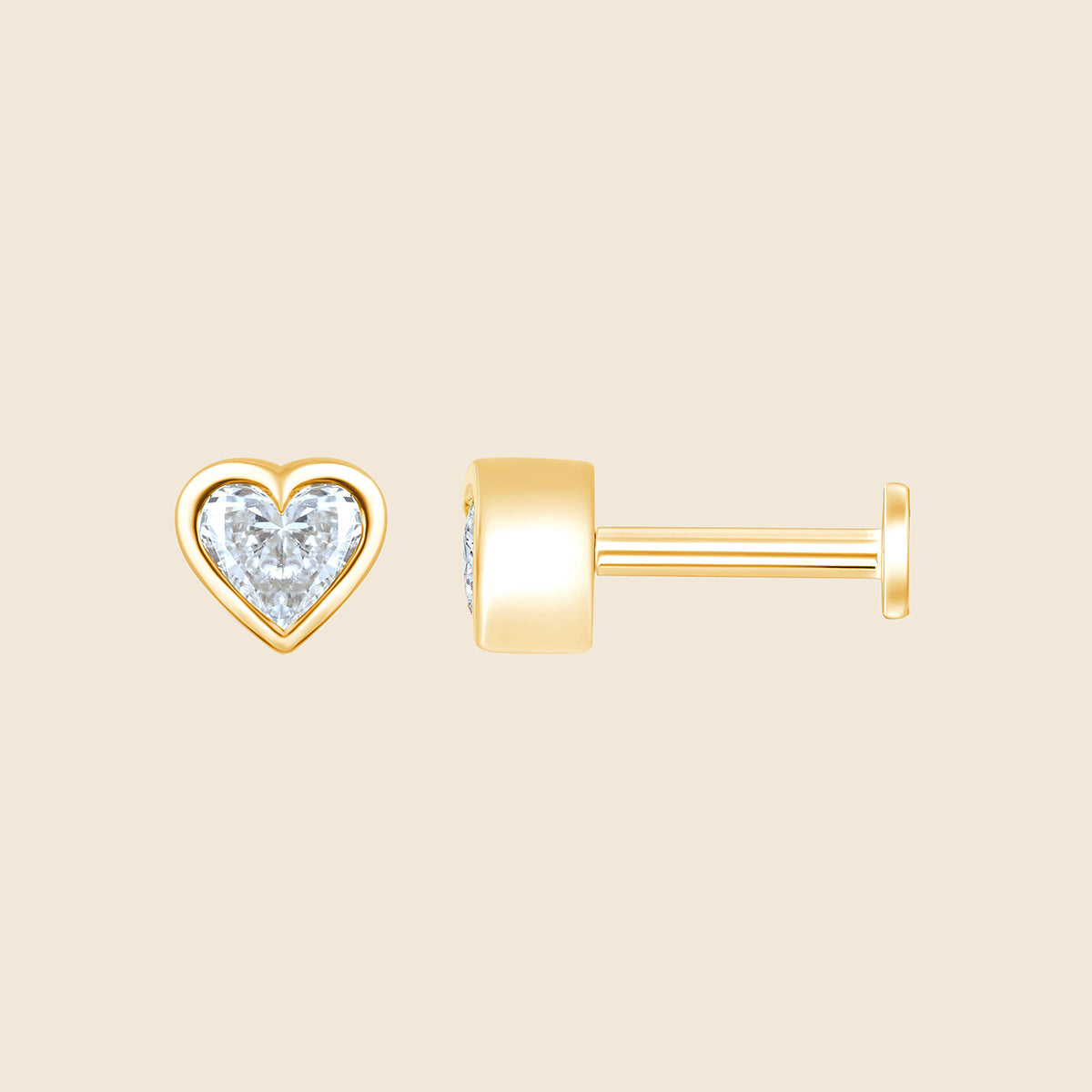 14k Gelbgold Piercing mit einem Lab-Grown Diamant im Herz-Schliff