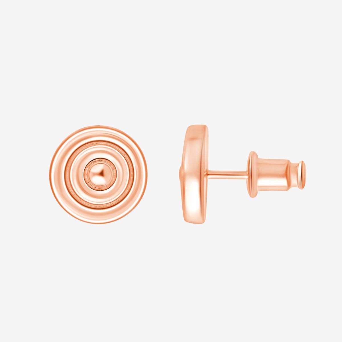 Rosé Ohrstecker mit konzentrischem Kreisdesign, Vorderseite- und Seitenansicht