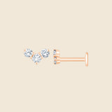 Rosegold 14k Piercing mit Piercingverschluss und drei Lab Diamanten