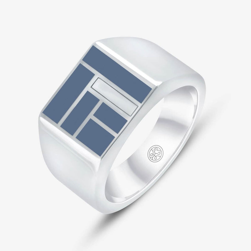 Sterlingsilber Ring mit quadratischem Muster in Farbe Grau