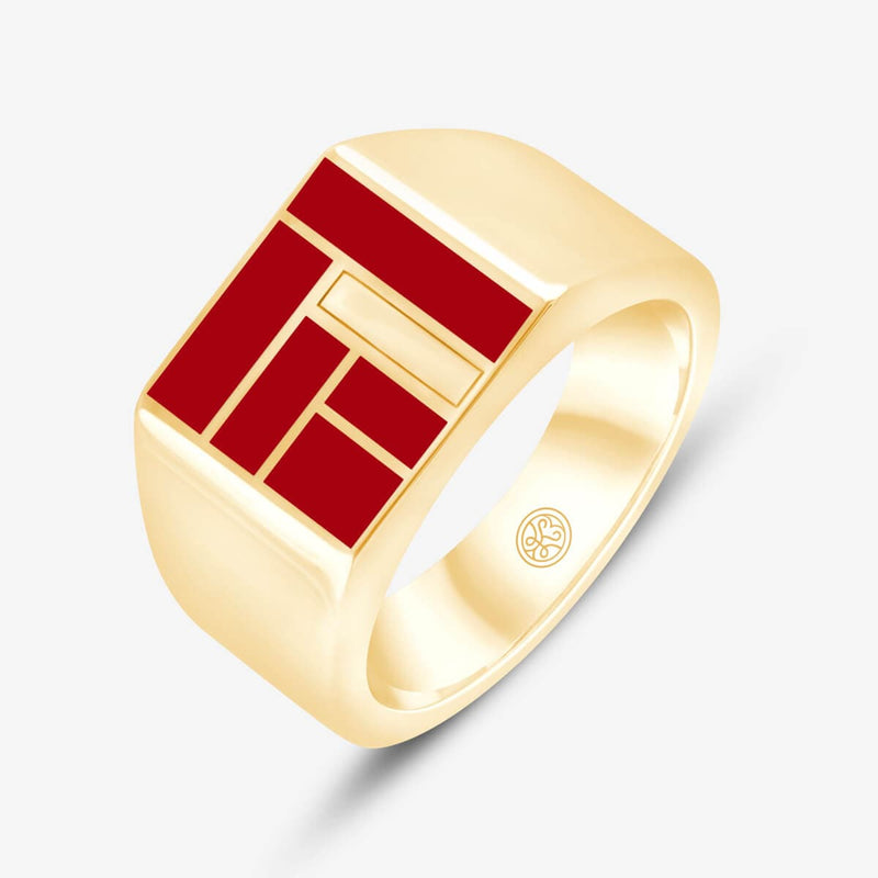 Vergoldeter Ring mit rotem Keramikdetail