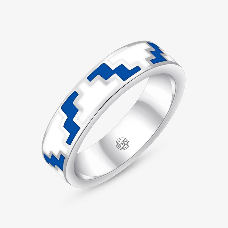 Sterlingsilber Ring mit blauem und weißem Keramik