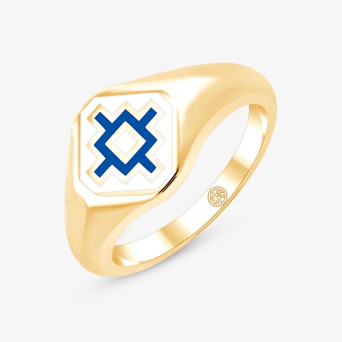 Eleganter Siegelring mit blau-weißen Keramikelementen