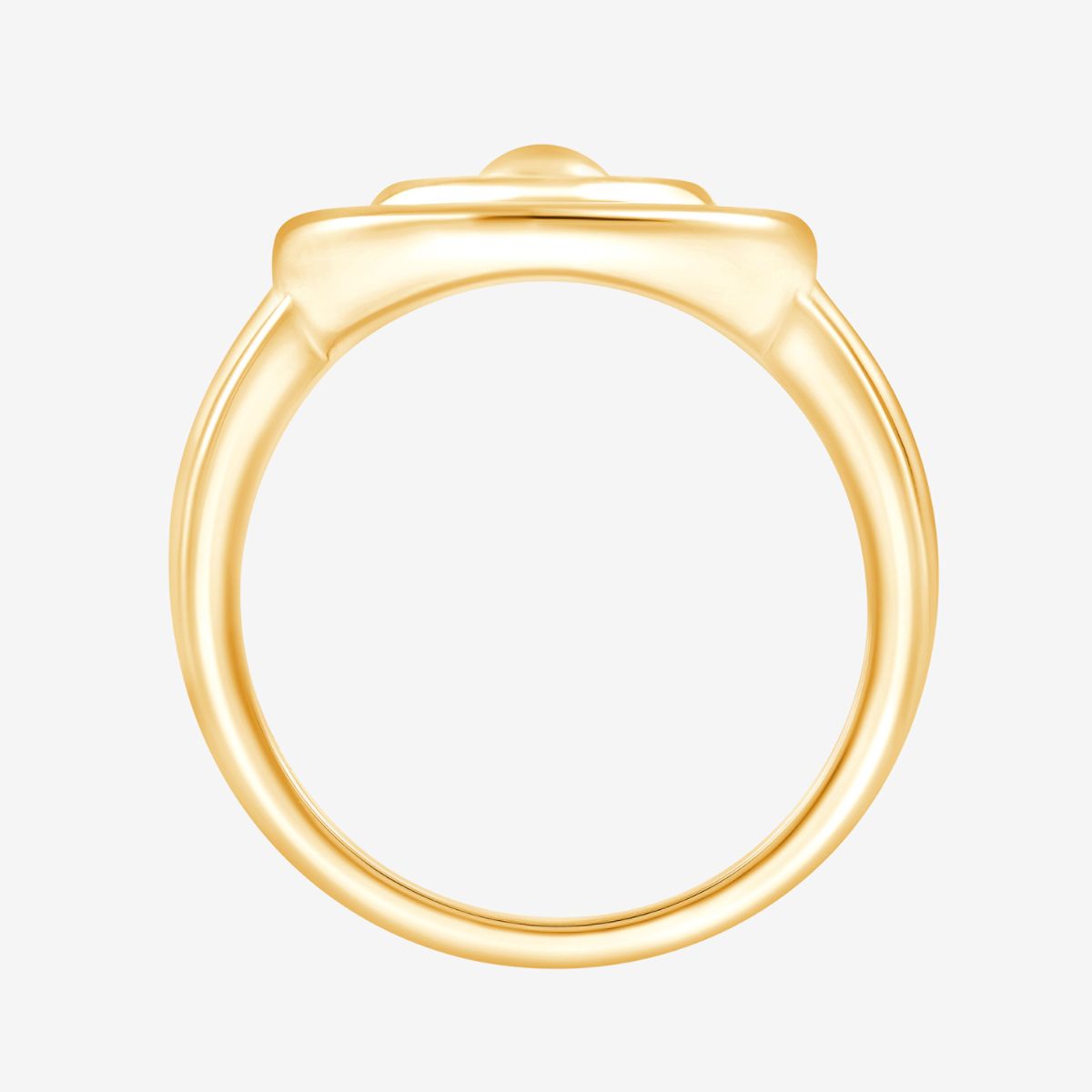 Goldender Ring mit breiter Schiene und kreisförmigem 3D-Design in Frontalansicht