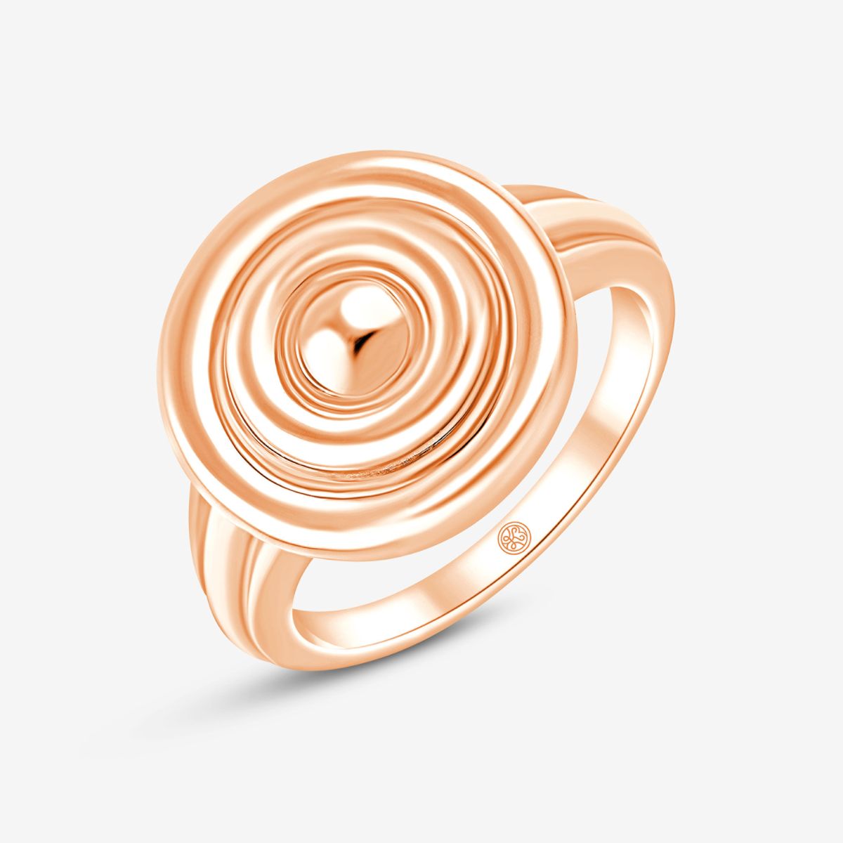 Rosé Ring mit breiter Schiene und kreisförmigem 3D-Design