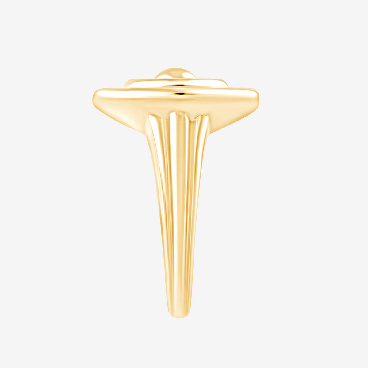 Goldender Ring mit breiter Schiene und kreisförmigem 3D-Design in Seitenansicht