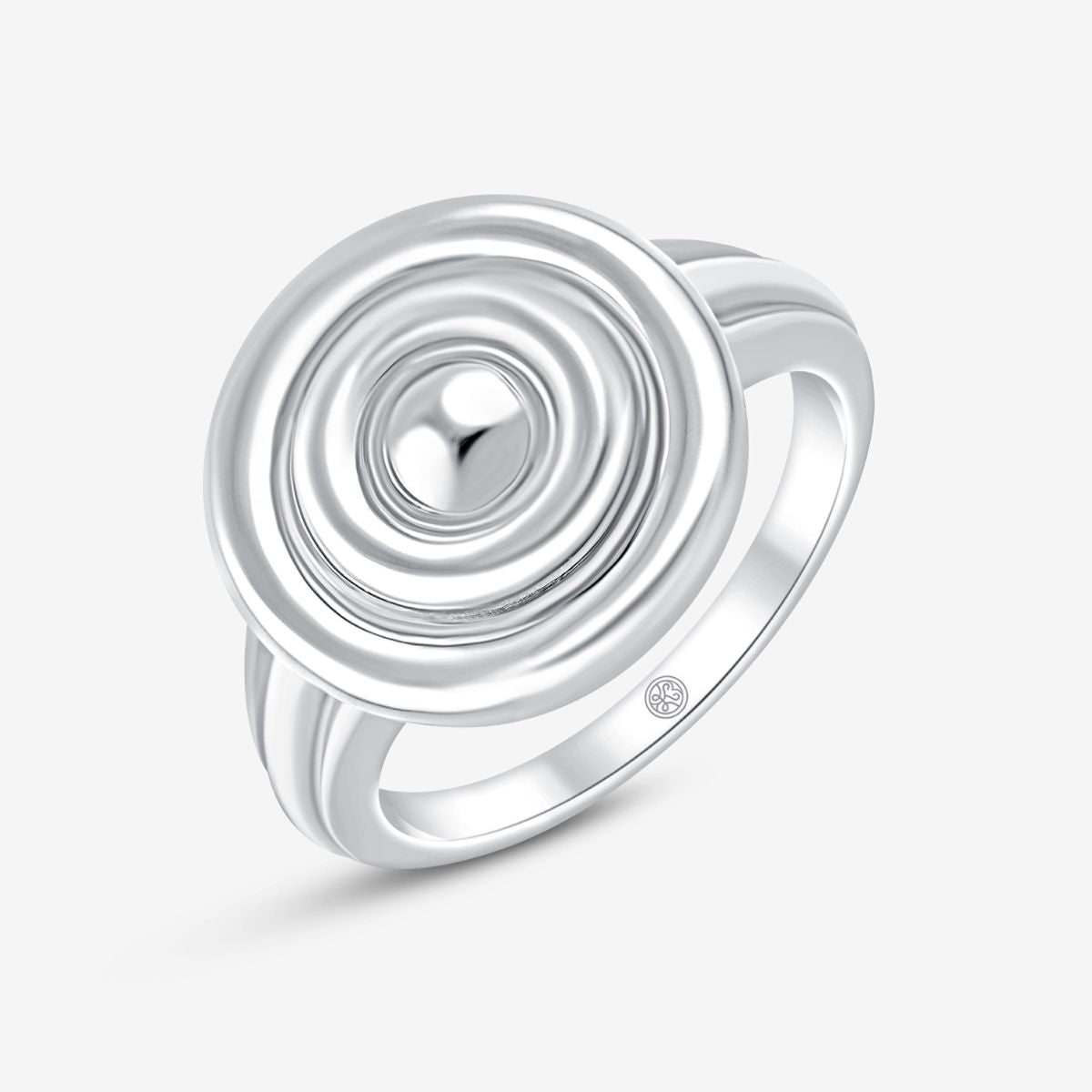 Silber Ring mit breiter Schiene und kreisförmigem 3D-Design