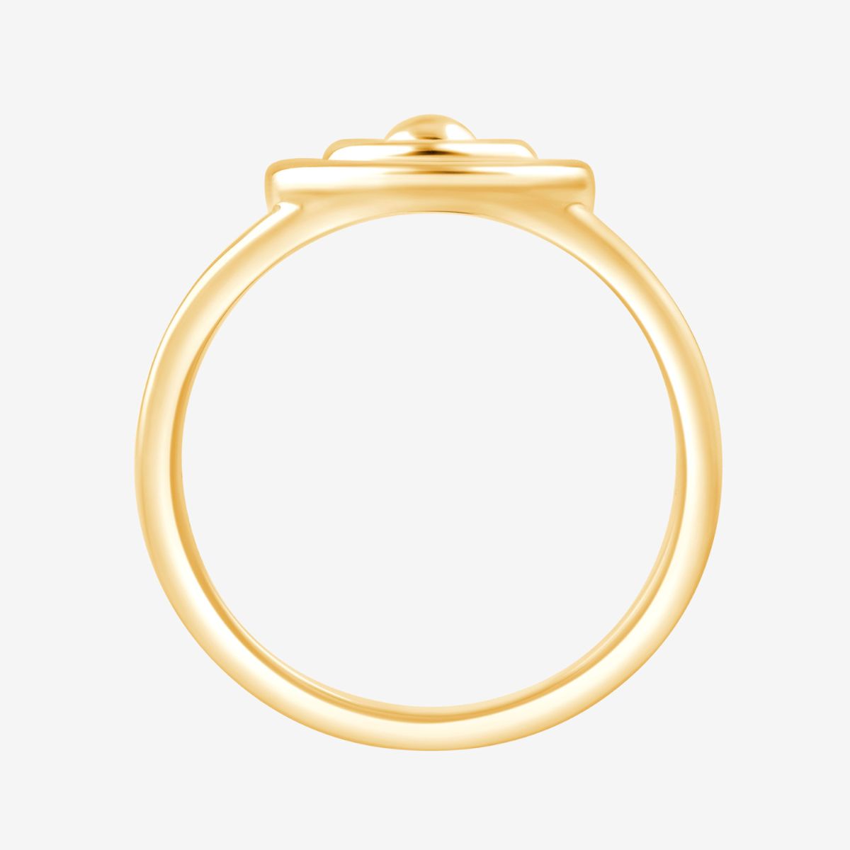 Goldener Ring mit rundem, konzentrischem Kreisdesign auf der Ringschiene in Frontalansicht
