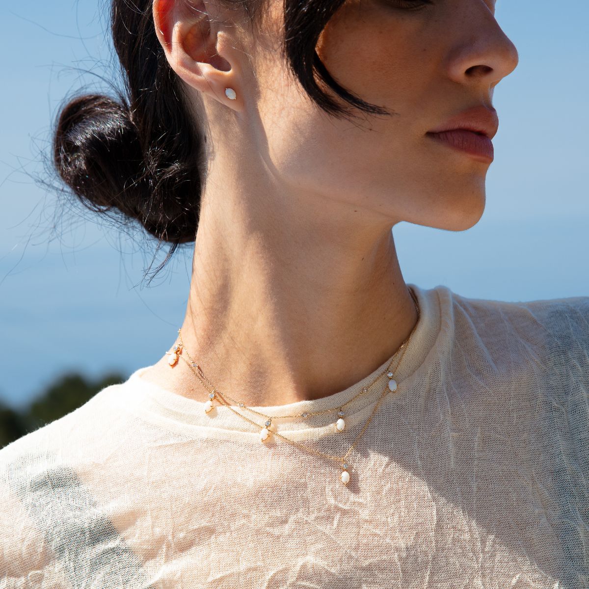 Detail australische Opale mit Lab-Diamanten in 14k Gold