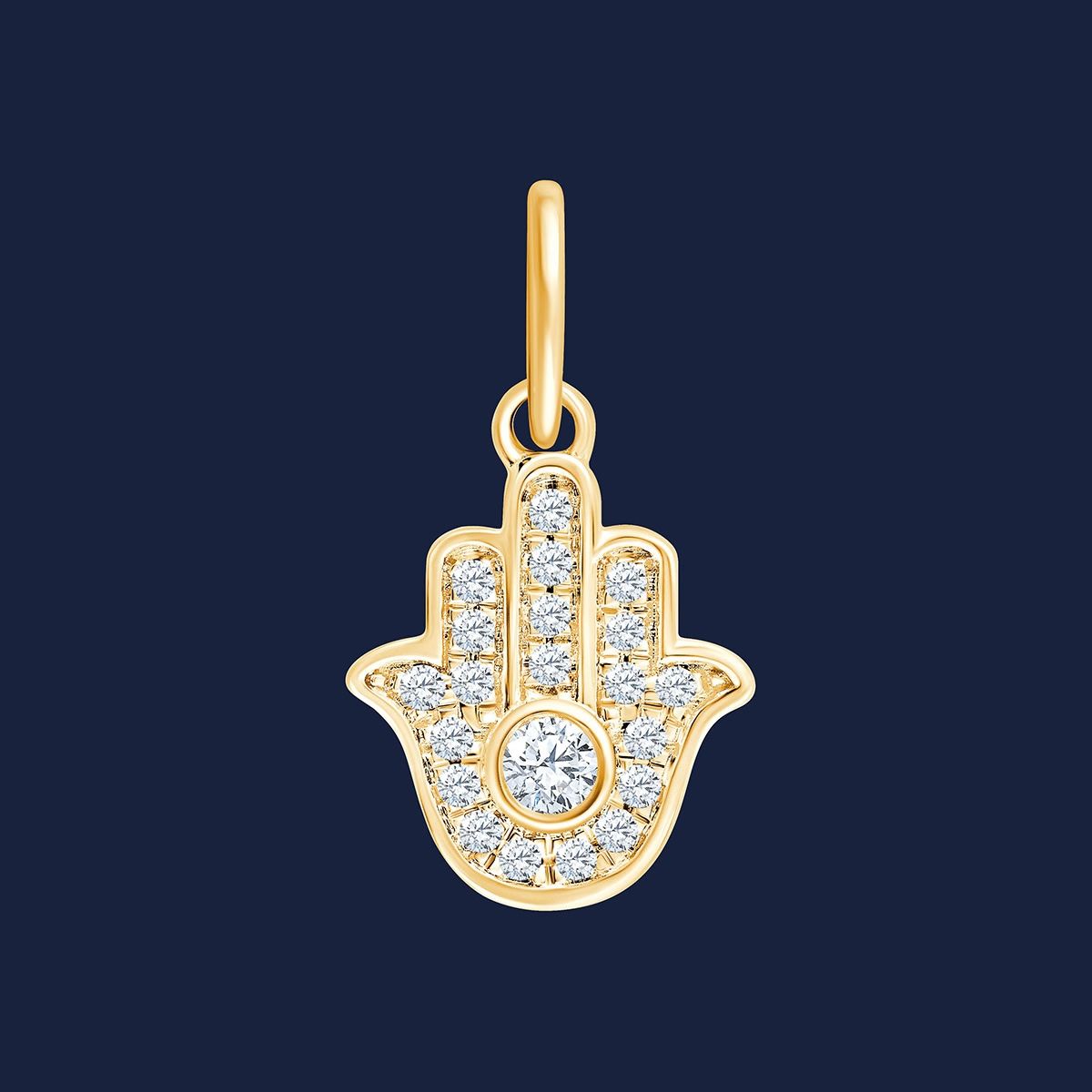 Hamsa Anhänger mit natürlichen Diamanten in 14k Gelbgold