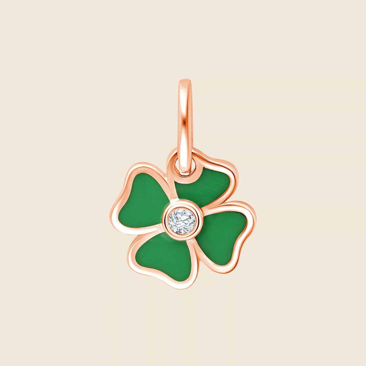 Kleeblatt Anhänger mit Lab Diamant in 14k Rosegold