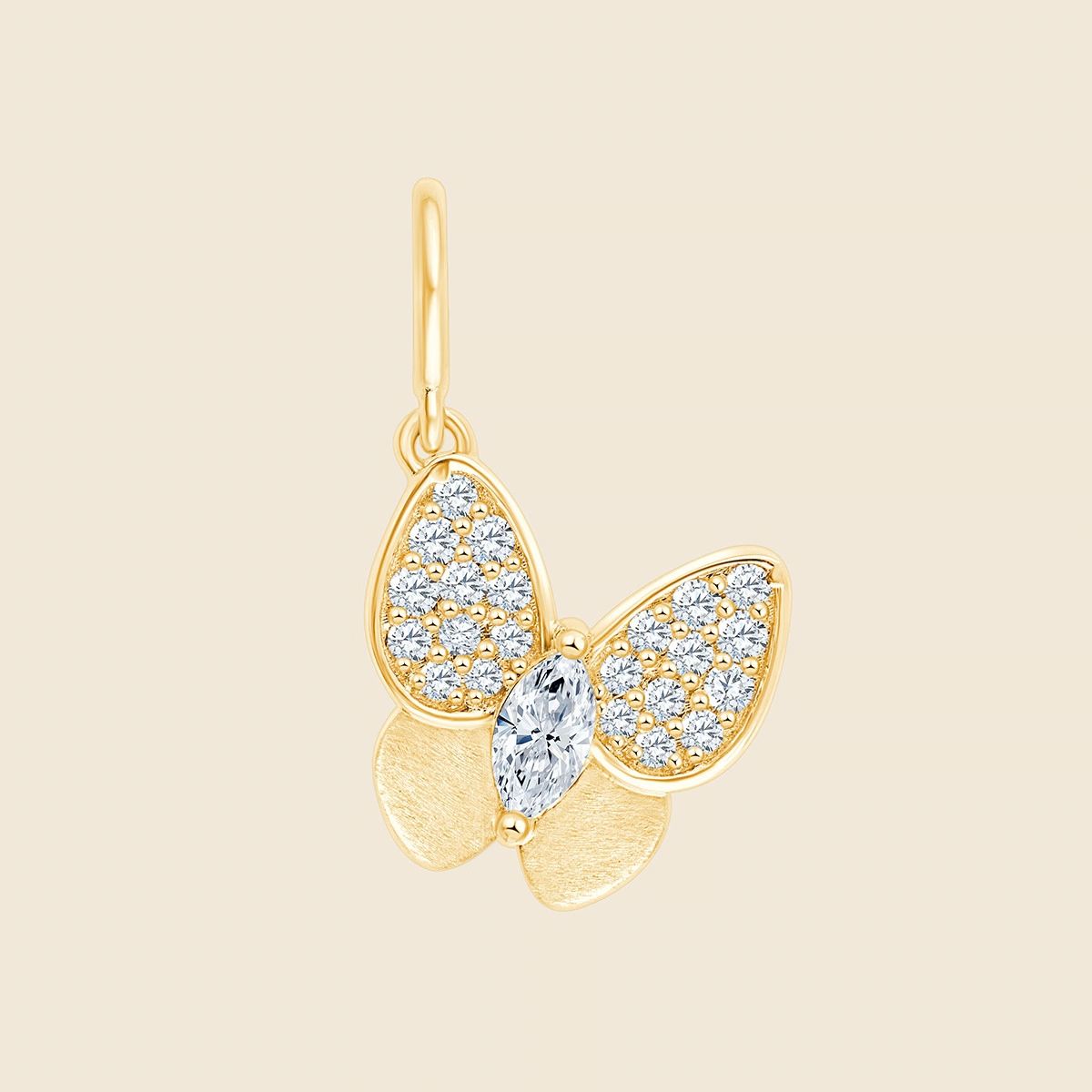 Schmetterling Anhänger mit Lab Diamanten in 14k Gelbgold