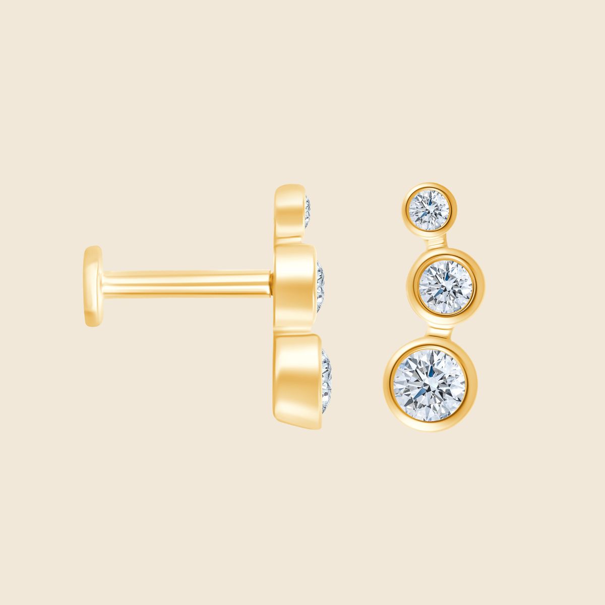 Seitliches Tina Piercing in Gelbgold mit Lab-Diamanten