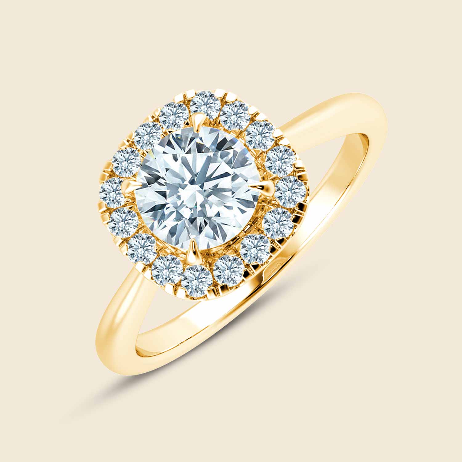 Hyacinth Cushion Halo Pinched Ring