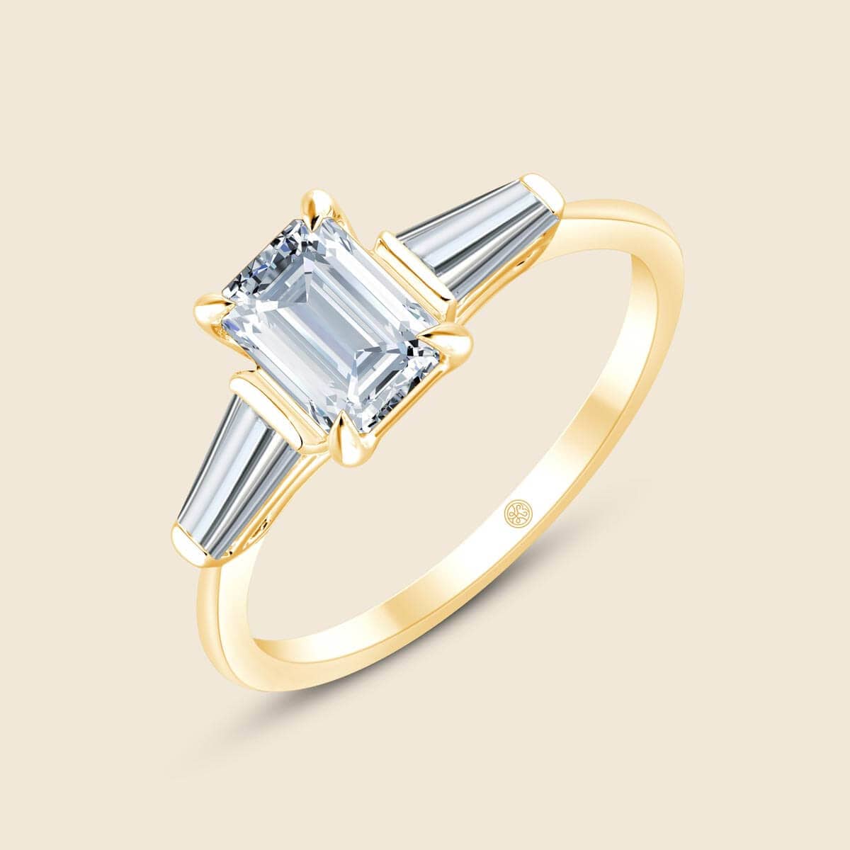 Sustainable Emerald Cut Trilogy Engagement Ring