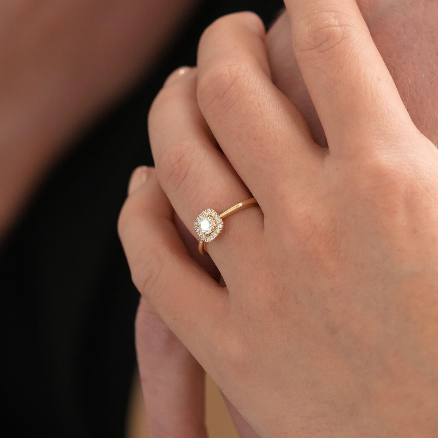 Hyacinth Cushion Halo Pinched Ring