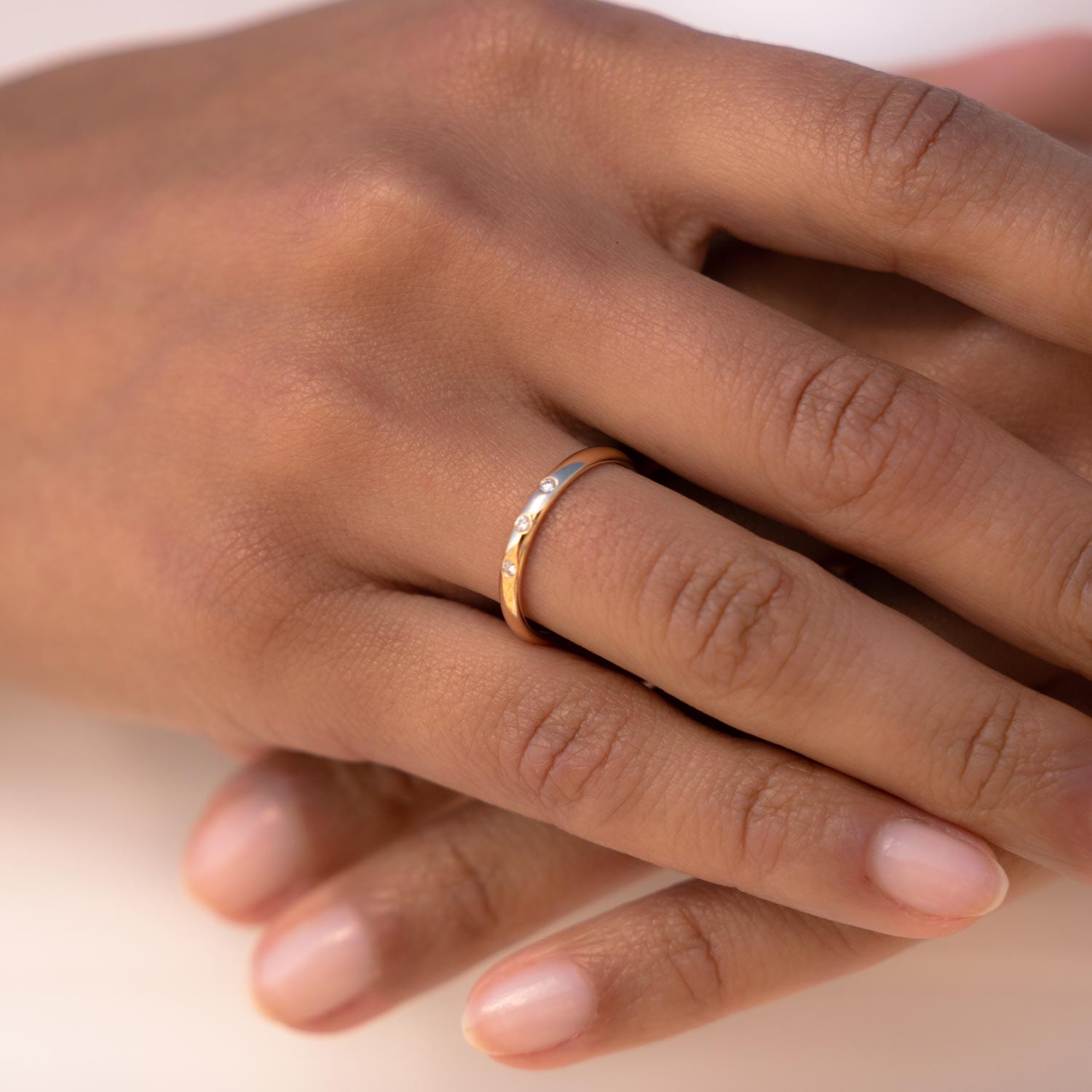 Half Domed Three Diamonds Band