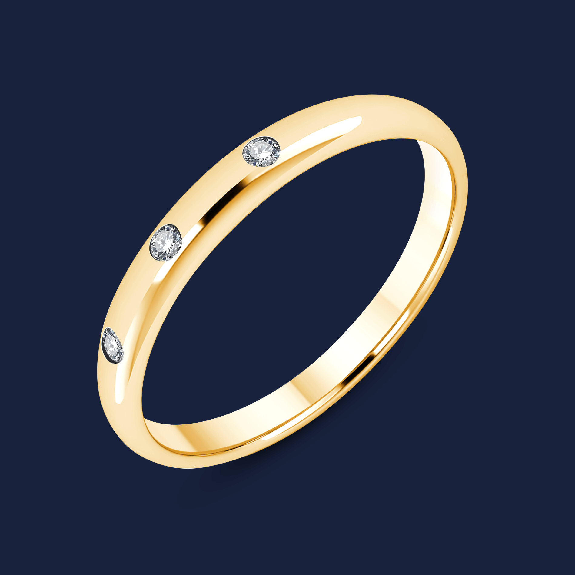 Half Domed Three Diamonds Band