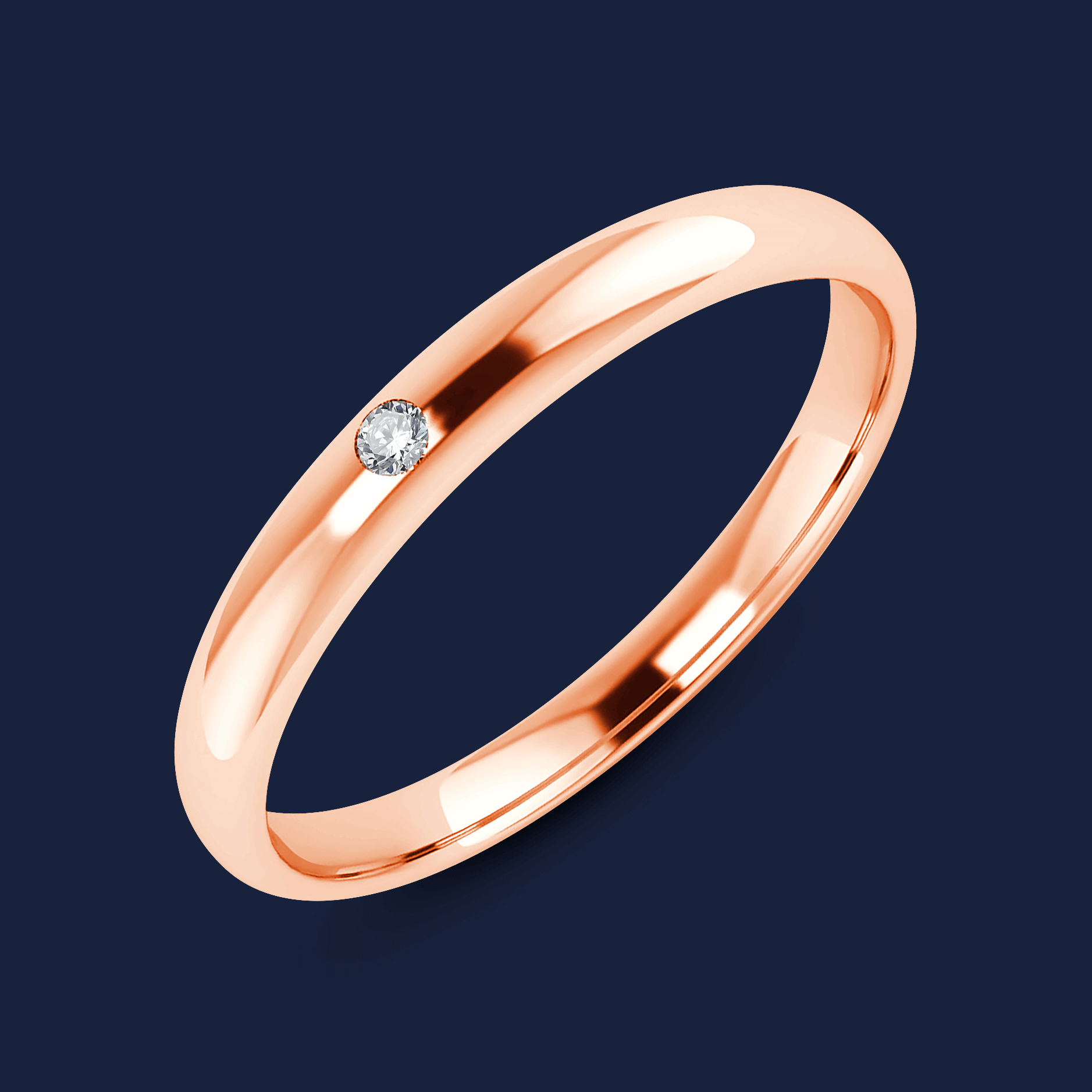 Zierlicher Ehering in Rose mit natürlichem Diamanten