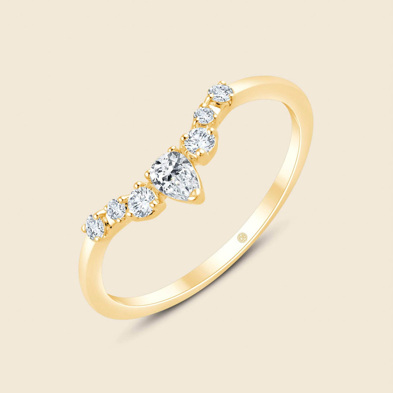 Toi et Moi Tiara Ring mit einem birnenförmigen Diamanten in 14k Gelbgold